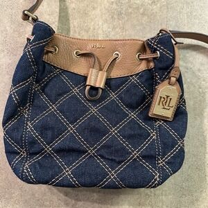 Lauren‎ Ralph Lauren Medium Denim leather crosstitch  bag Designer soldout